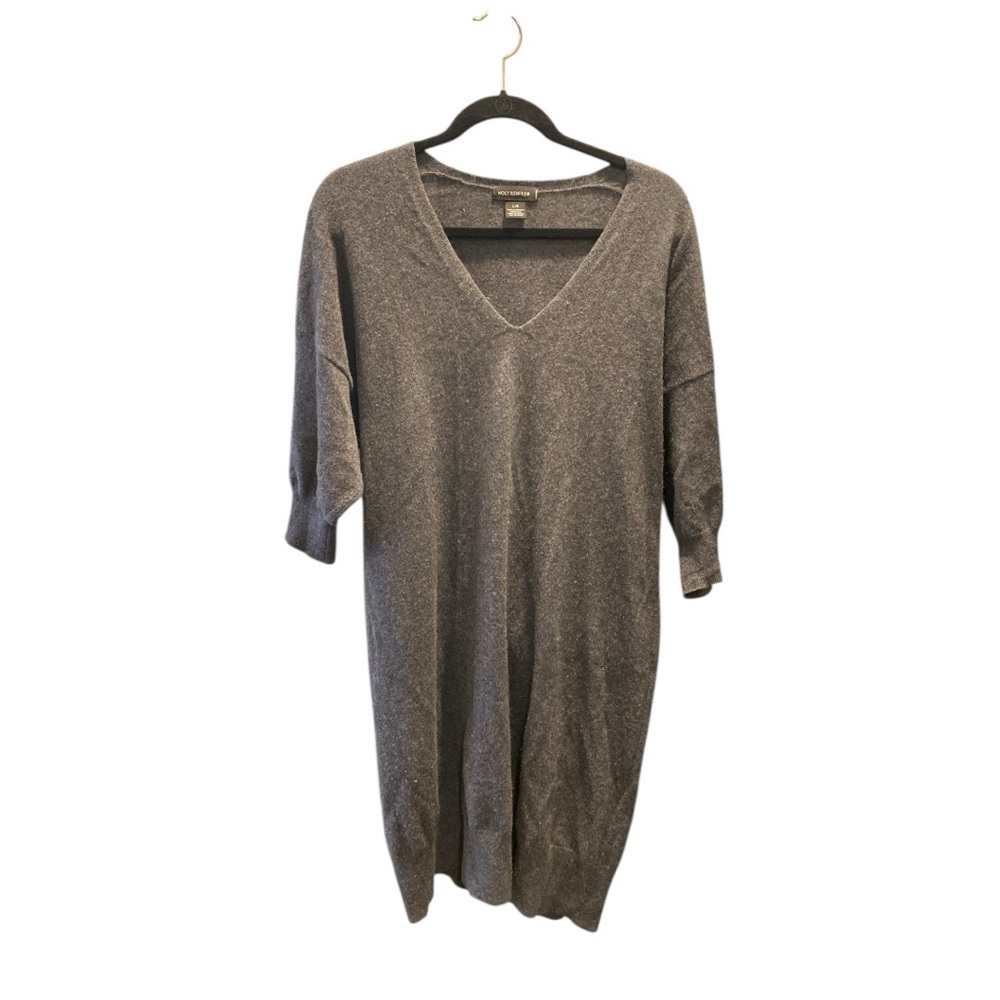 Holt Renfrew Gray Cashmere V-Neck Sweater Dress Size Large